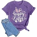 Women Happy Easter T Shirt Bunny Rabbit Graphic T-Shirt Funny Letter Printed Shirts Short Sleeve Tops