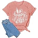 Women Happy Easter T Shirt Bunny Rabbit Graphic T-Shirt Funny Letter Printed Shirts Short Sleeve Tops