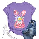 Women Happy Easter T Shirt Bunny Rabbit Graphic T-Shirt Funny Letter Printed Shirts Short Sleeve Tops