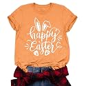 Women Happy Easter T Shirt Bunny Rabbit Graphic T-Shirt Funny Letter Printed Shirts Short Sleeve Tops