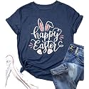 Women Happy Easter T Shirt Bunny Rabbit Graphic T-Shirt Funny Letter Printed Shirts Short Sleeve Tops