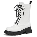 Women Harness Motorcycle Biker Boots Steampunk Combat Boots Chunky Mid Calf Goth Boots Lug Sole Lace up Side Zipper