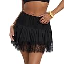 Women Lace Mini Skirt Pleated Layered Ruffle Lace Slip Skirts