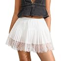 Women Lace Mini Skirt Pleated Layered Ruffle Lace Slip Skirts