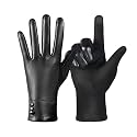 Women Leather Touch Screen Gloves, Winter Gloves for Ladies, Warm Touchscreen Windproof Texting Cashmere Lined Gloves