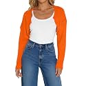Women Long Sleeve Open Front Ribbed Knit Crop Cardigan Solid Loose Drop Shoulder Shrug Bolero Crop Sweater Top