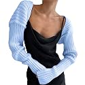 Women Long Sleeve Open Front Ribbed Knit Crop Cardigan Solid Loose Drop Shoulder Shrug Bolero Crop Sweater Top