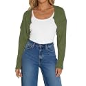 Women Long Sleeve Open Front Ribbed Knit Crop Cardigan Solid Loose Drop Shoulder Shrug Bolero Crop Sweater Top