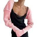 Women Long Sleeve Open Front Ribbed Knit Crop Cardigan Solid Loose Drop Shoulder Shrug Bolero Crop Sweater Top