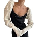 Women Long Sleeve Open Front Ribbed Knit Crop Cardigan Solid Loose Drop Shoulder Shrug Bolero Crop Sweater Top