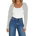 Women Long Sleeve Open Front Ribbed Knit Crop Cardigan Solid Loose Drop Shoulder Shrug Bolero Crop Sweater Top