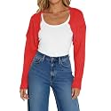 Women Long Sleeve Open Front Ribbed Knit Crop Cardigan Solid Loose Drop Shoulder Shrug Bolero Crop Sweater Top