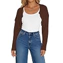 Women Long Sleeve Open Front Ribbed Knit Crop Cardigan Solid Loose Drop Shoulder Shrug Bolero Crop Sweater Top