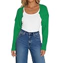 Women Long Sleeve Open Front Ribbed Knit Crop Cardigan Solid Loose Drop Shoulder Shrug Bolero Crop Sweater Top