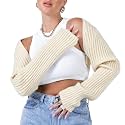 Women Long Sleeve Open Front Ribbed Knit Crop Cardigan Solid Loose Drop Shoulder Shrug Bolero Crop Sweater Top