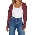 Women Long Sleeve Open Front Ribbed Knit Crop Cardigan Solid Loose Drop Shoulder Shrug Bolero Crop Sweater Top