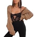 Women Long Sleeve Open Front Ribbed Knit Crop Cardigan Solid Loose Drop Shoulder Shrug Bolero Crop Sweater Top