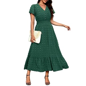 Women Maxi Dresses Boho V Neck Swiss