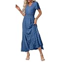 Women Maxi Dresses Boho V Neck Swiss