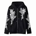 Women Men Y2K Zip Up Oversized Hoodie Gothic cross Graphic Emo Grunge Baggy Fleece Jacket 90s Punk Streetwear