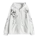Women Men Y2K Zip Up Oversized Hoodie Gothic cross Graphic Emo Grunge Baggy Fleece Jacket 90s Punk Streetwear