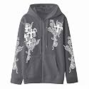 Women Men Y2K Zip Up Oversized Hoodie Gothic cross Graphic Emo Grunge Baggy Fleece Jacket 90s Punk Streetwear