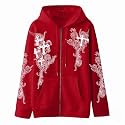 Women Men Y2K Zip Up Oversized Hoodie Gothic cross Graphic Emo Grunge Baggy Fleece Jacket 90s Punk Streetwear