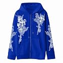 Women Men Y2K Zip Up Oversized Hoodie Gothic cross Graphic Emo Grunge Baggy Fleece Jacket 90s Punk Streetwear