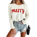 Women Merry Christmas Sweater Long Sleeve Xmas Knitted Top Funny Holiday Graphic Pullover Tops 2024 Trendy