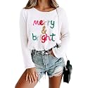 Women Merry Christmas Sweater Long Sleeve Xmas Knitted Top Funny Holiday Graphic Pullover Tops 2024 Trendy
