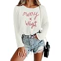 Women Merry Christmas Sweater Long Sleeve Xmas Knitted Top Funny Holiday Graphic Pullover Tops 2024 Trendy