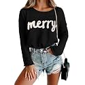 Women Merry Christmas Sweater Long Sleeve Xmas Knitted Top Funny Holiday Graphic Pullover Tops 2024 Trendy