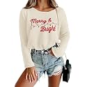Women Merry Christmas Sweater Long Sleeve Xmas Knitted Top Funny Holiday Graphic Pullover Tops 2024 Trendy