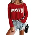 Women Merry Christmas Sweater Long Sleeve Xmas Knitted Top Funny Holiday Graphic Pullover Tops 2024 Trendy