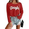 Women Merry Christmas Sweater Long Sleeve Xmas Knitted Top Funny Holiday Graphic Pullover Tops 2024 Trendy