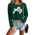Women Merry Christmas Sweater Long Sleeve Xmas Knitted Top Funny Holiday Graphic Pullover Tops 2024 Trendy