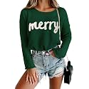 Women Merry Christmas Sweater Long Sleeve Xmas Knitted Top Funny Holiday Graphic Pullover Tops 2024 Trendy