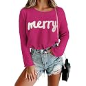 Women Merry Christmas Sweater Long Sleeve Xmas Knitted Top Funny Holiday Graphic Pullover Tops 2024 Trendy