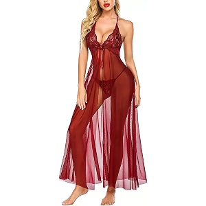 women net lace self-design baby doll set pack of 1 color  maroon size  free size pid-so-kitli_m