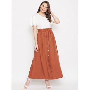 Women Off-White Brown Solid Top with