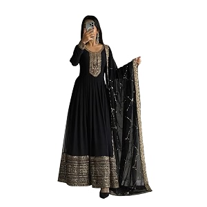women omkar textile39s georgette anarkali gown with dupatta set embroidered wedding floor length