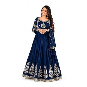 women omkar textile39s georgette anarkali gown with dupatta set embroidered wedding floor length