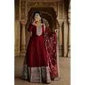 Women Omkar Textile's Georgette Anarkali Gown with Dupatta Set, Embroidered, Wedding, Floor Length
