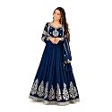 Women Omkar Textile's Georgette Anarkali Gown with Dupatta Set, Embroidered, Wedding, Floor Length