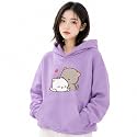Women Oversized Hooded Sweatshirt Purple Cat Printed