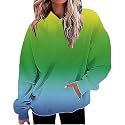 Women Oversized Hoodie Shirts Dressy Casual Long Sleeve Gradient Color Hooded Pullover Tops Loose Preppy Clothes