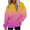 Women Oversized Hoodie Shirts Dressy Casual Long Sleeve Gradient Color Hooded Pullover Tops Loose Preppy Clothes