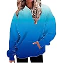 Women Oversized Hoodie Shirts Dressy Casual Long Sleeve Gradient Color Hooded Pullover Tops Loose Preppy Clothes