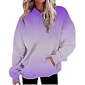 Women Oversized Hoodie Shirts Dressy Casual Long Sleeve Gradient Color Hooded Pullover Tops Loose Preppy Clothes