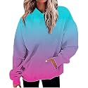 Women Oversized Hoodie Shirts Dressy Casual Long Sleeve Gradient Color Hooded Pullover Tops Loose Preppy Clothes